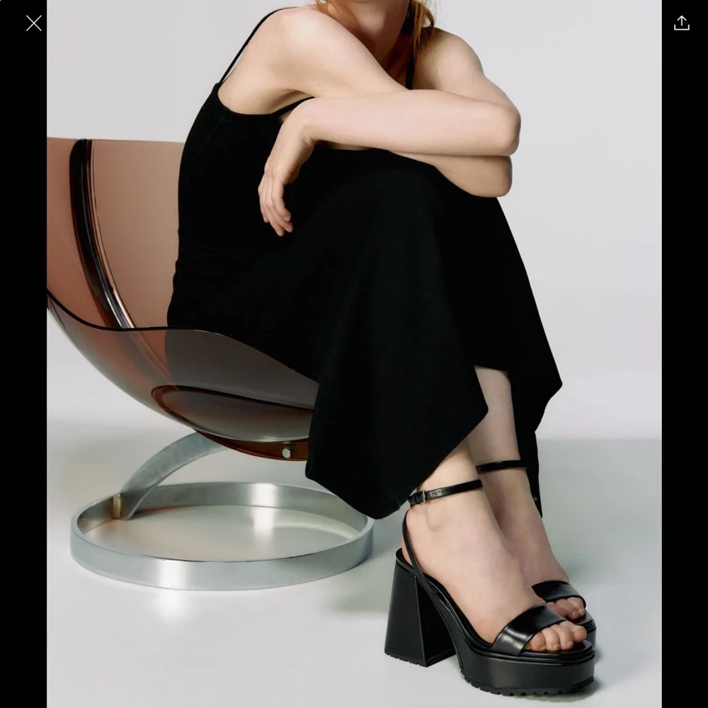 Zara leather chunky heel platforms sandals - Picture 4 of 10
